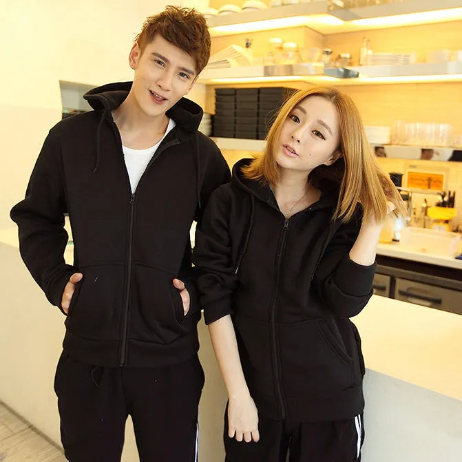 Hooded Pocket Zipper Matching Cardigan Hoodie