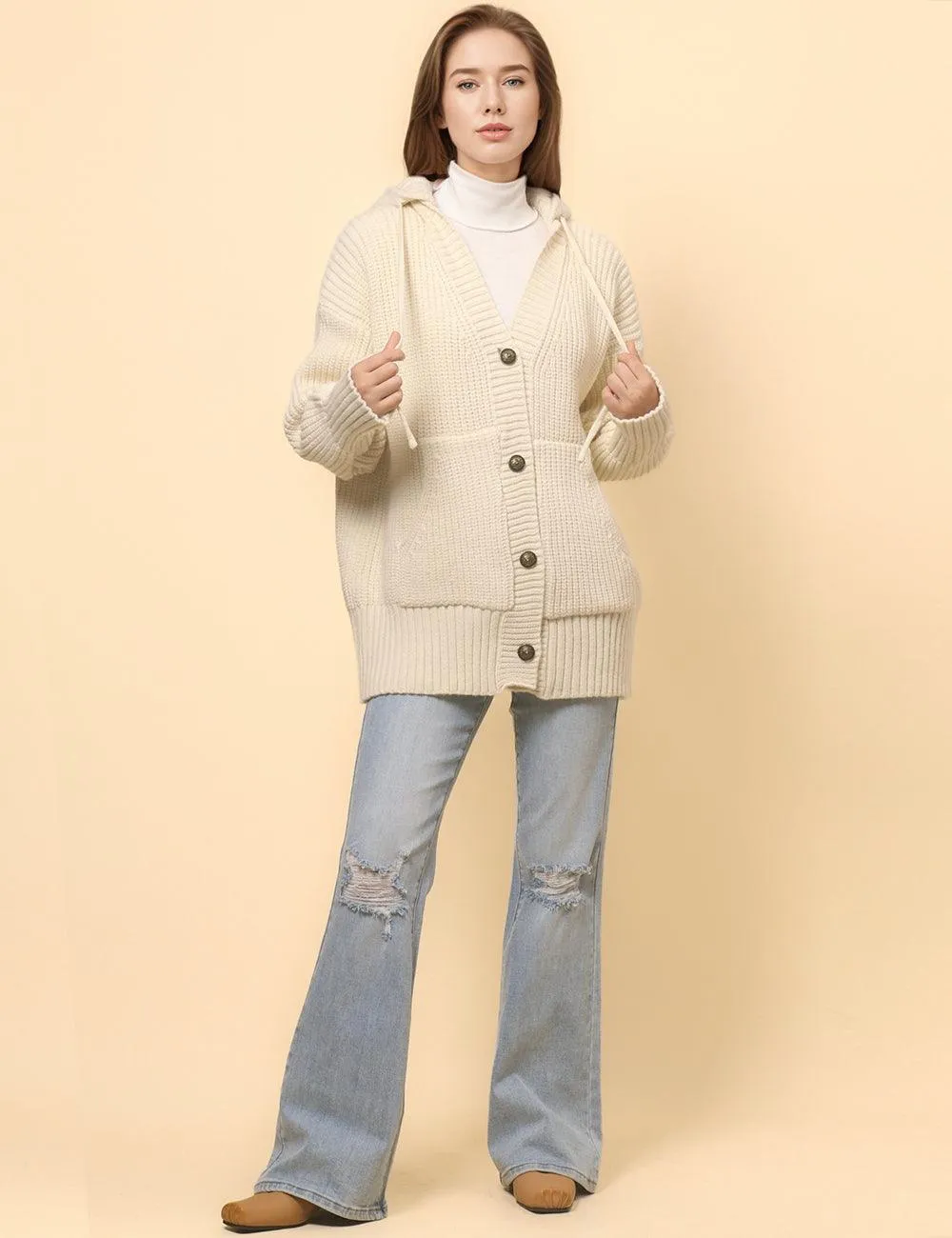 Ladies Solid Color Hip Length Hoodie Cardigan SKT4813