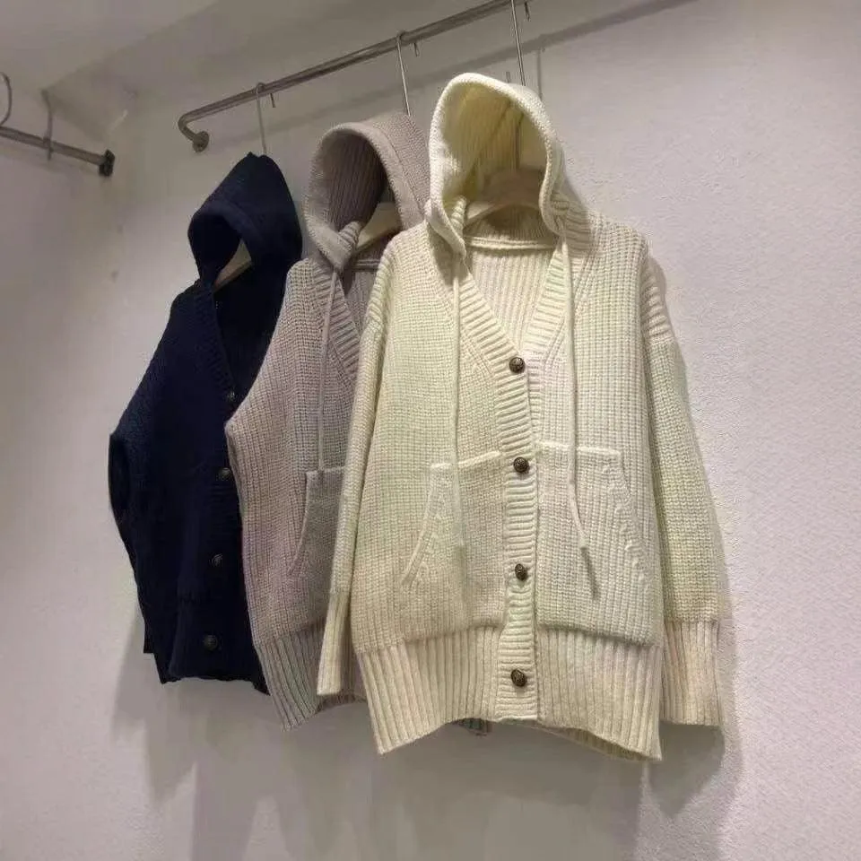 Ladies Solid Color Hip Length Hoodie Cardigan SKT4813