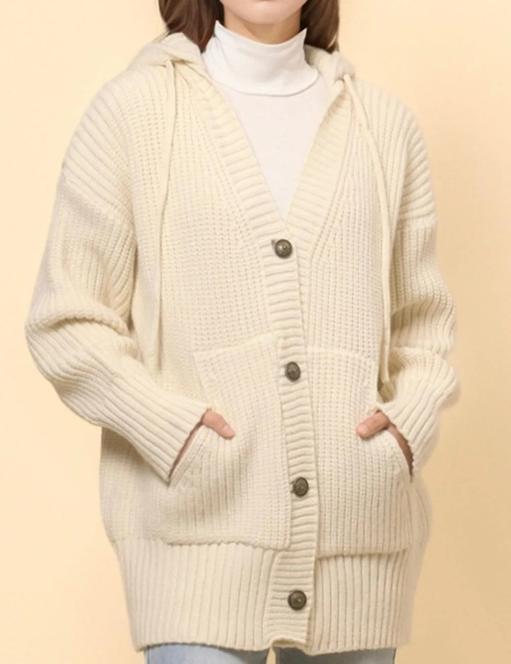 Ladies Solid Color Hip Length Hoodie Cardigan SKT4813