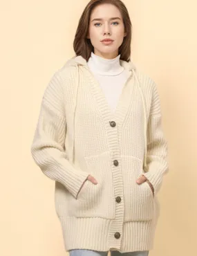 Ladies Solid Color Hip Length Hoodie Cardigan SKT4813