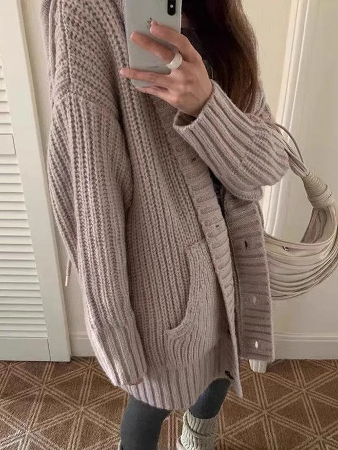 Ladies Solid Color Hip Length Hoodie Cardigan SKT4813
