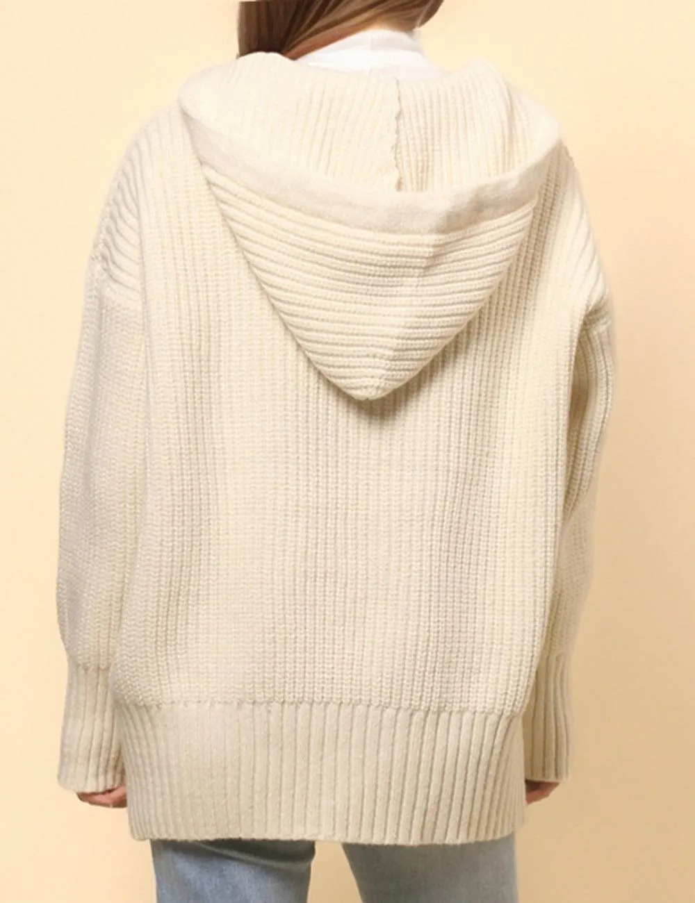 Ladies Solid Color Hip Length Hoodie Cardigan SKT4813