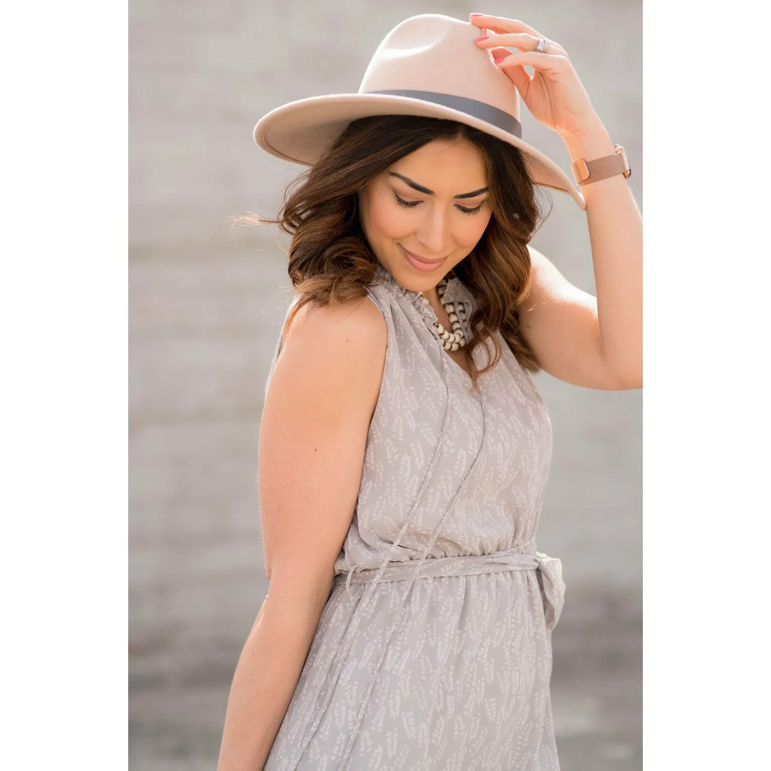 Leaf Printed Ruffled Tie Dress