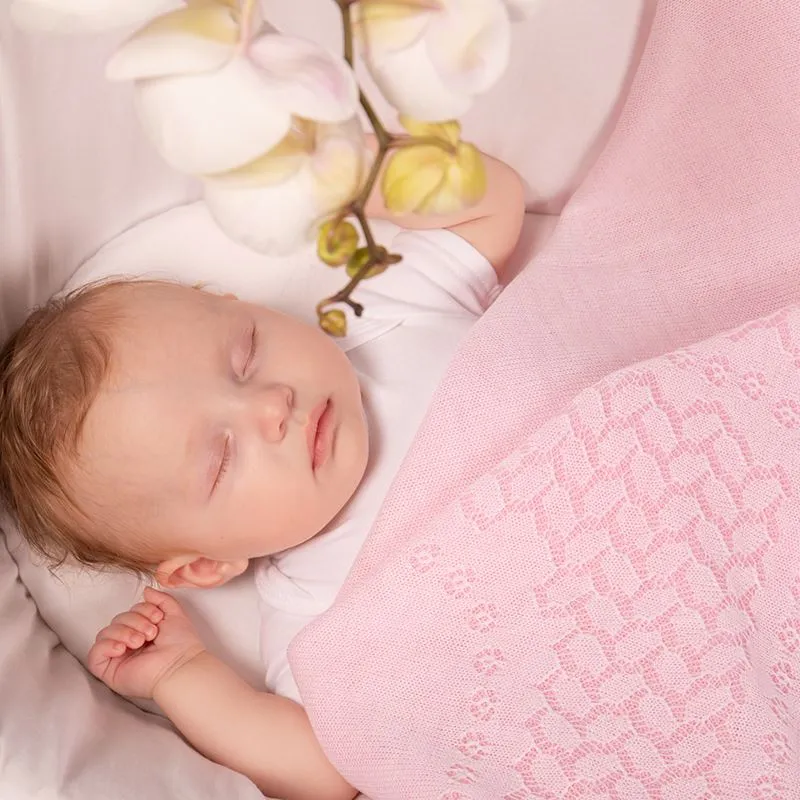 Leaves and Flowers Baby Shawl- Pink