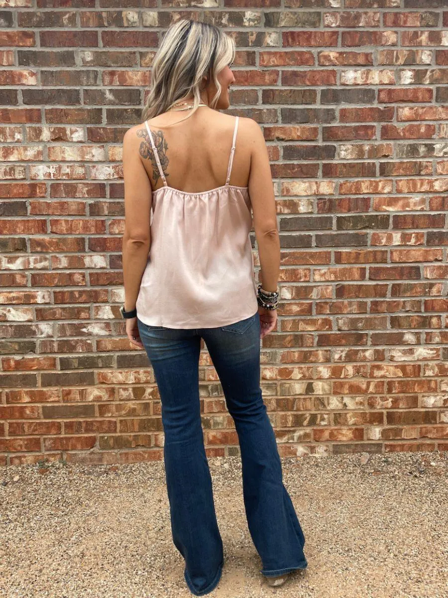 Mauve Satin Cami with Floral Embroidery