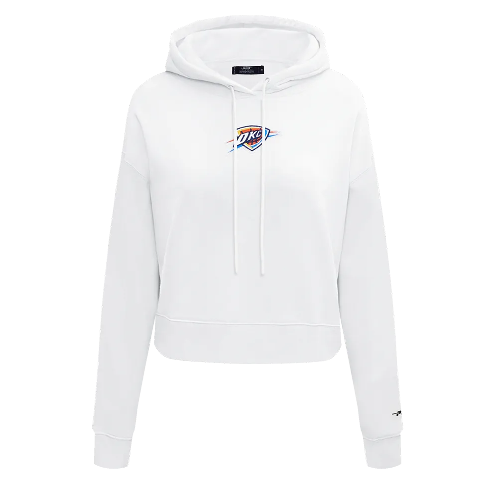 NBA OKLAHOMA CITY THUNDER CLASSIC WOMEN'S CROPPED PO HOODIE (WHITE)
