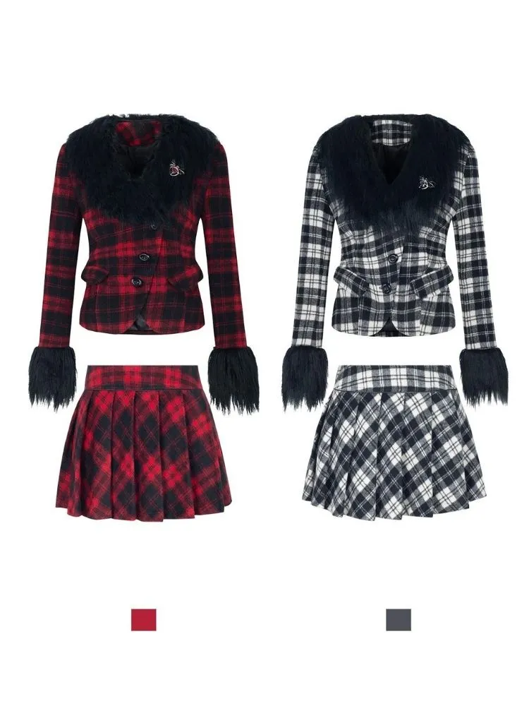 Punk night plaid jacket and pleated skirt【s0000004097】