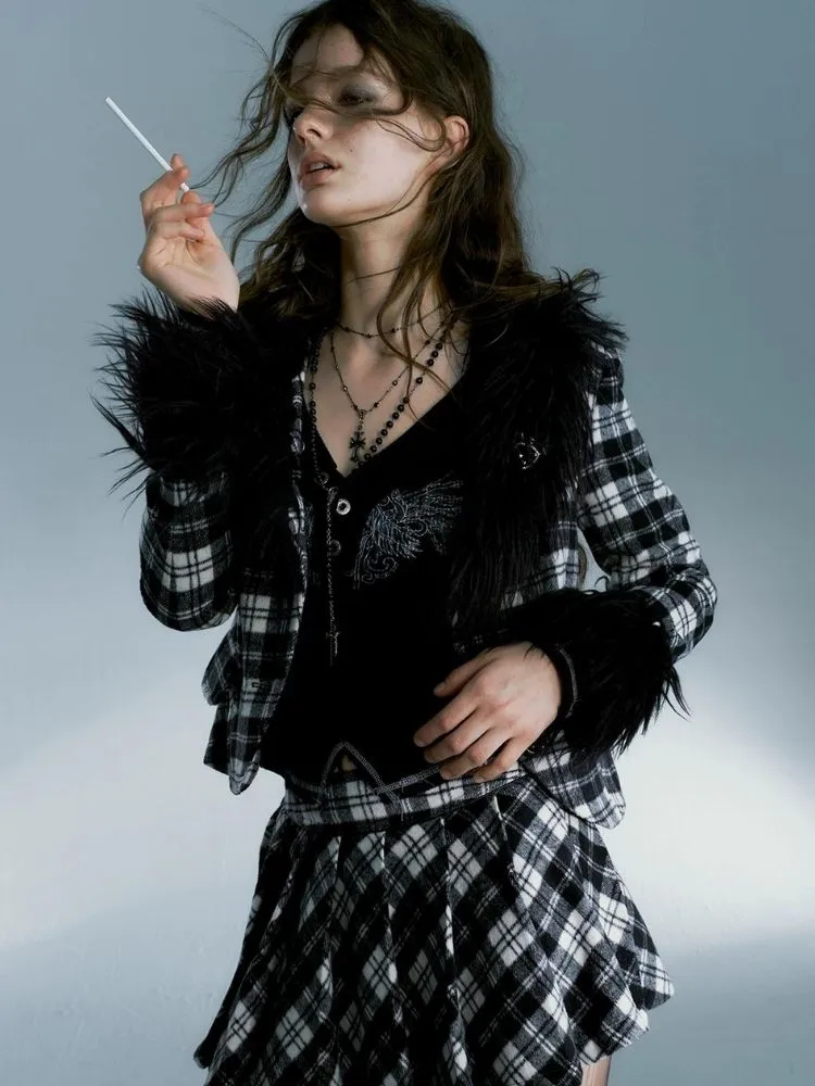 Punk night plaid jacket and pleated skirt【s0000004097】