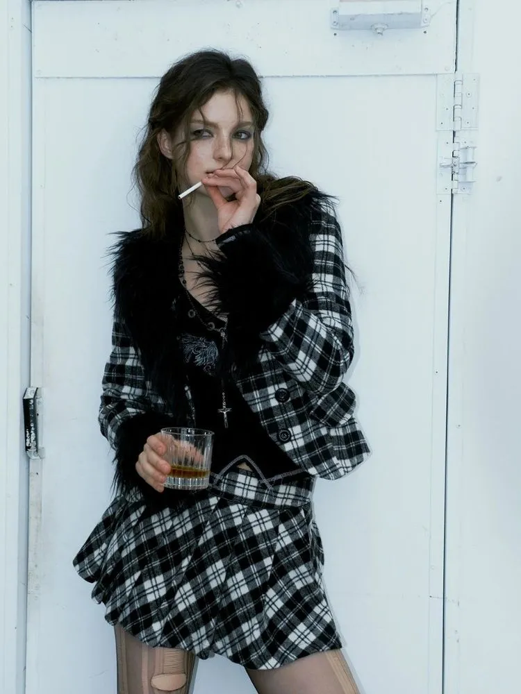 Punk night plaid jacket and pleated skirt【s0000004097】
