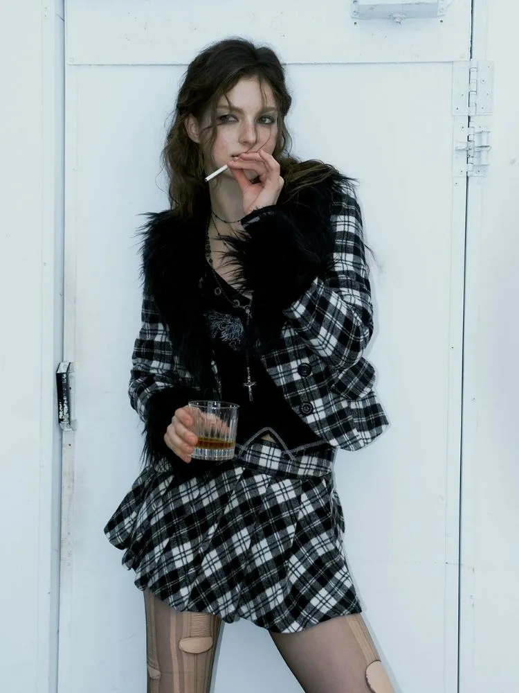 Punk night plaid jacket and pleated skirt【s0000004097】