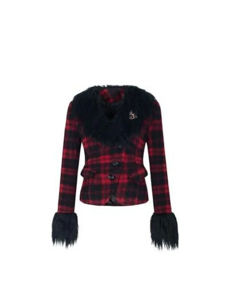 Punk night plaid jacket and pleated skirt【s0000004097】