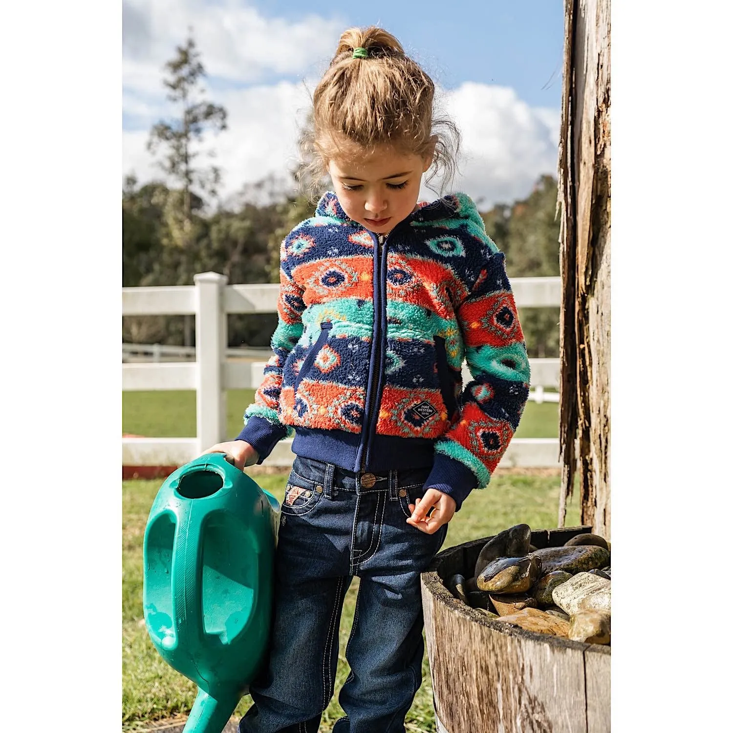 Pure Western Girl's Cailan Zip Up Hoodie-Navy/Multi
