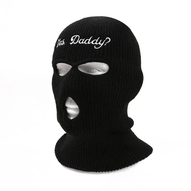 "Yes Daddy" Embroidered Balaclava – Knit Full Face Mask for Winter & Outdoor Sports