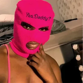"Yes Daddy" Embroidered Balaclava – Knit Full Face Mask for Winter & Outdoor Sports