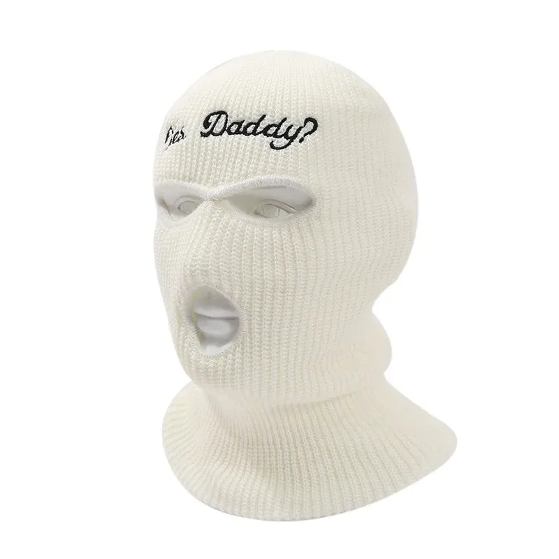 "Yes Daddy" Embroidered Balaclava – Knit Full Face Mask for Winter & Outdoor Sports