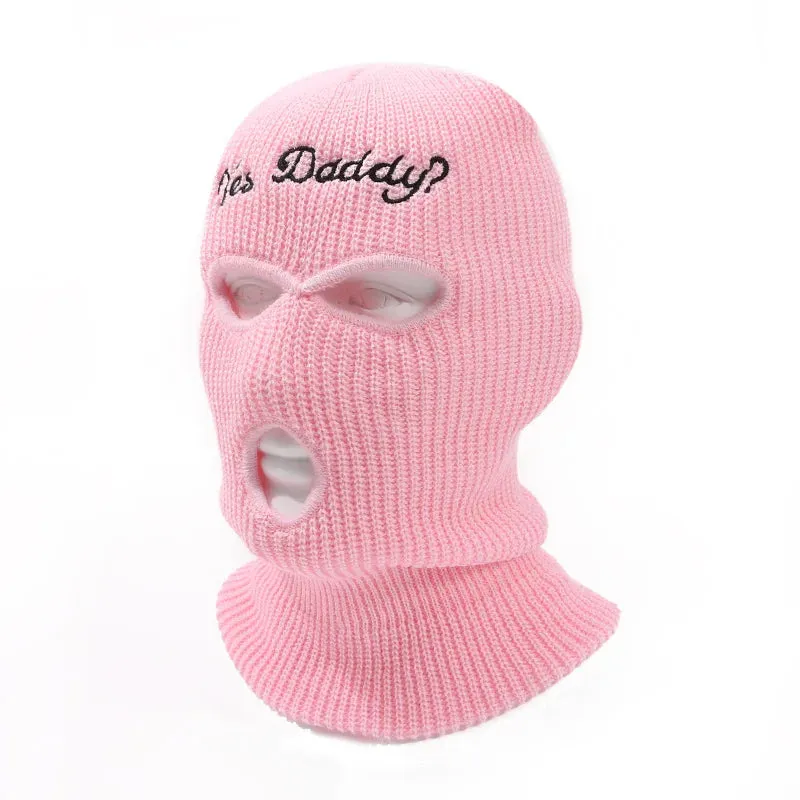 "Yes Daddy" Embroidered Balaclava – Knit Full Face Mask for Winter & Outdoor Sports