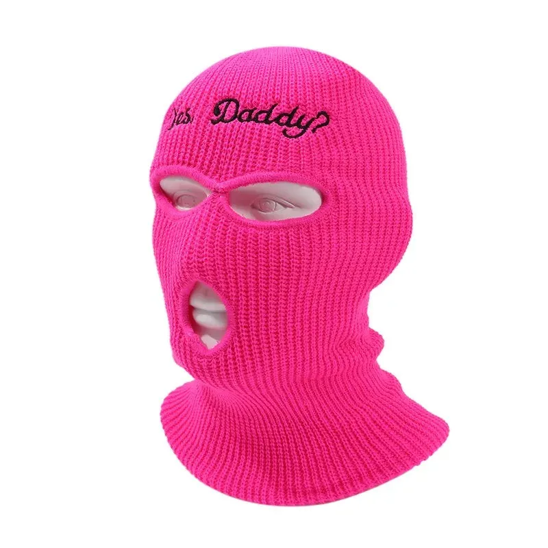 "Yes Daddy" Embroidered Balaclava – Knit Full Face Mask for Winter & Outdoor Sports