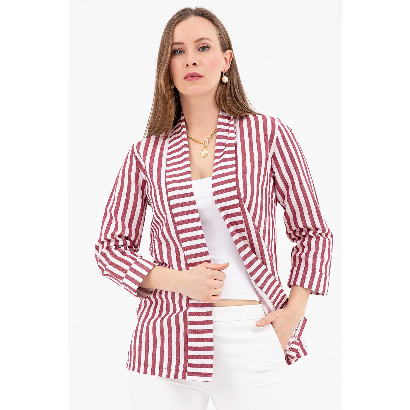 Red Striped Shawl Jacket