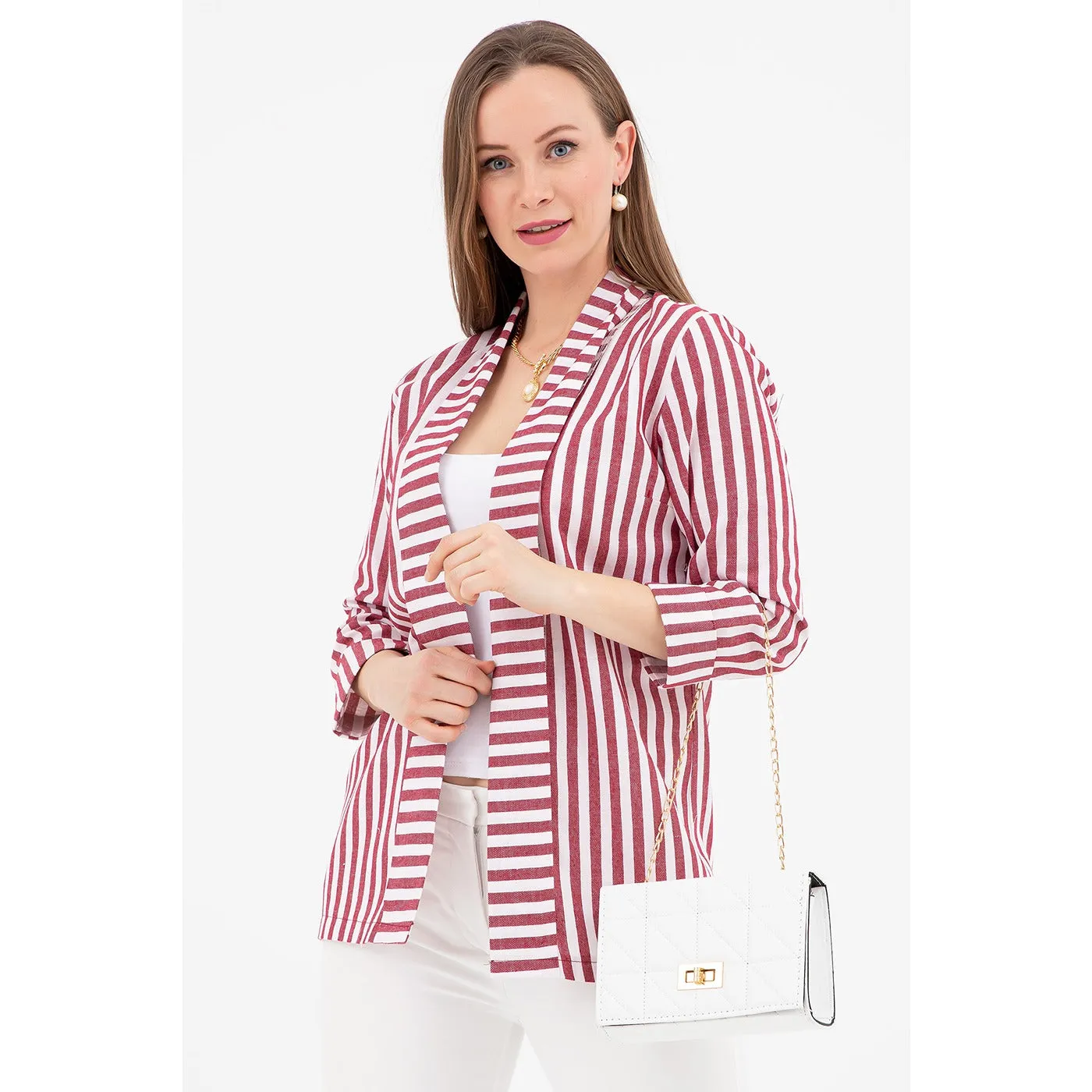 Red Striped Shawl Jacket