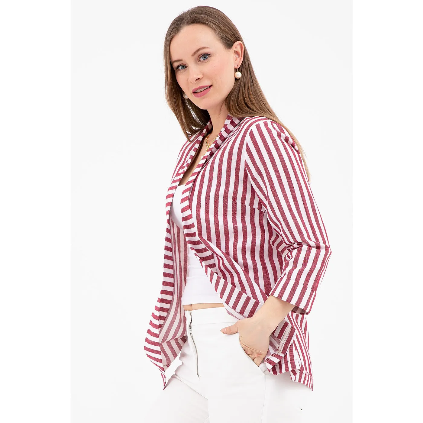 Red Striped Shawl Jacket
