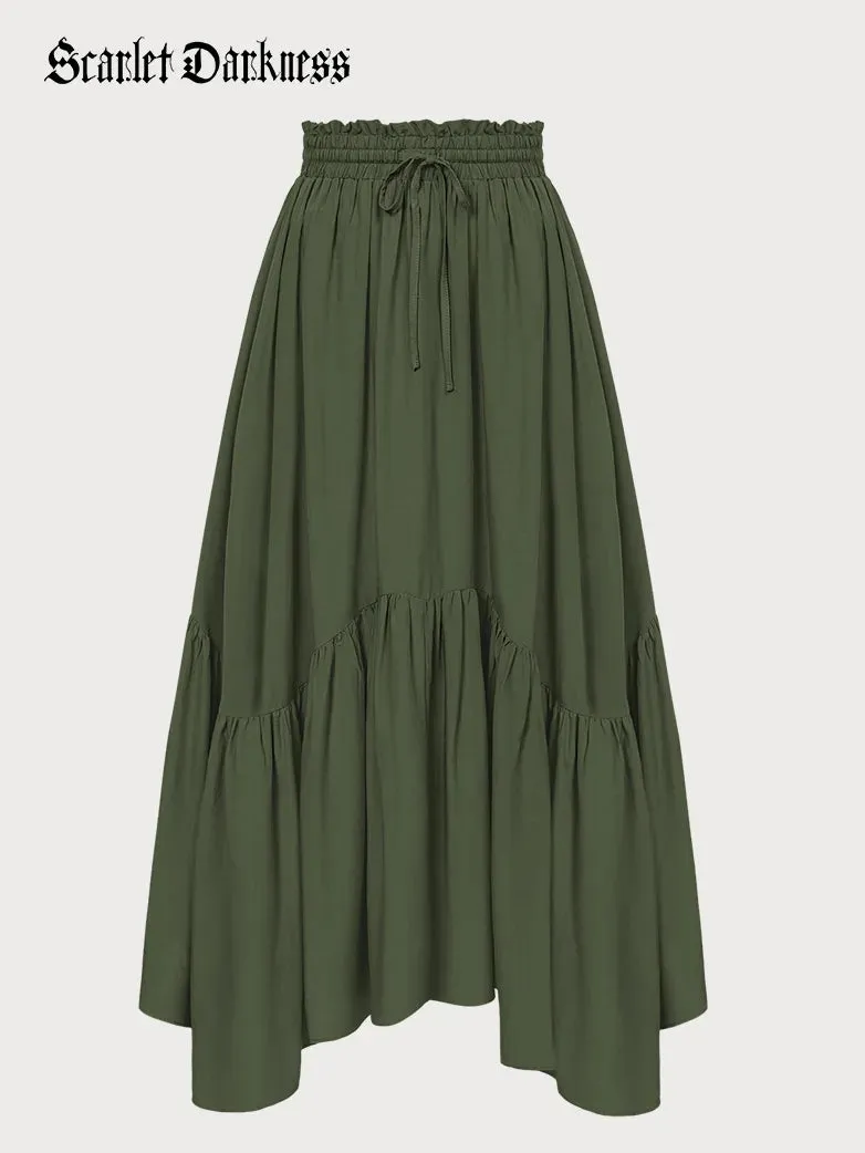 Renaissance Irregular Hem Flared Swing Pocket Skirt