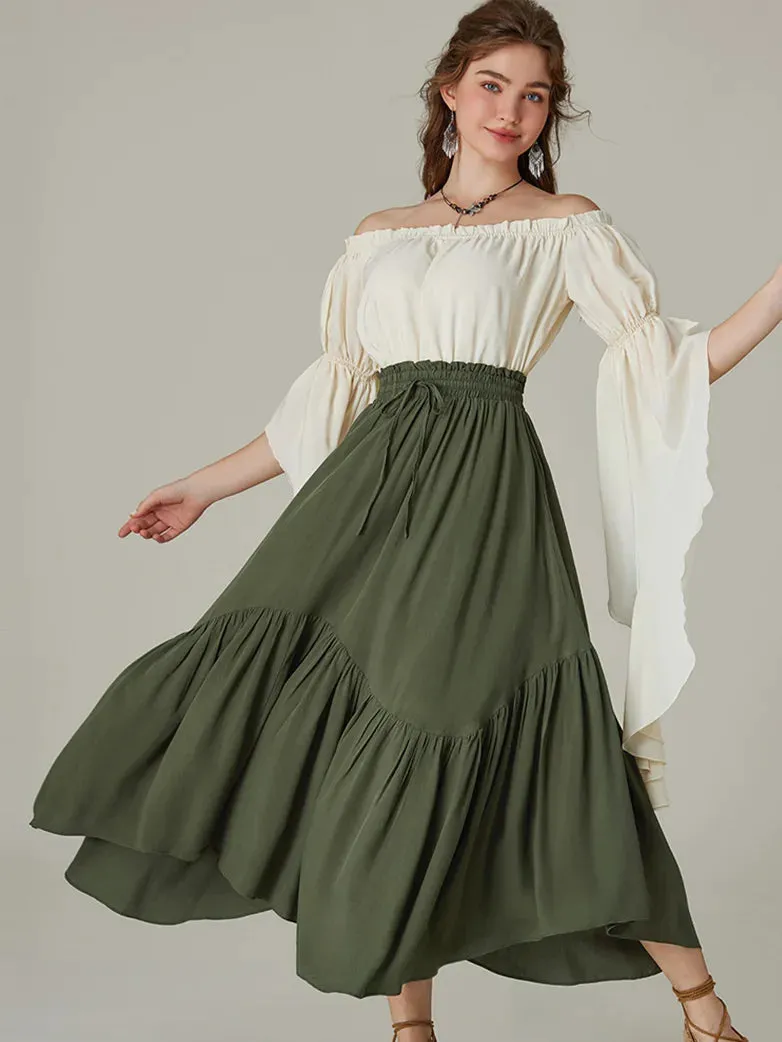 Renaissance Irregular Hem Flared Swing Pocket Skirt