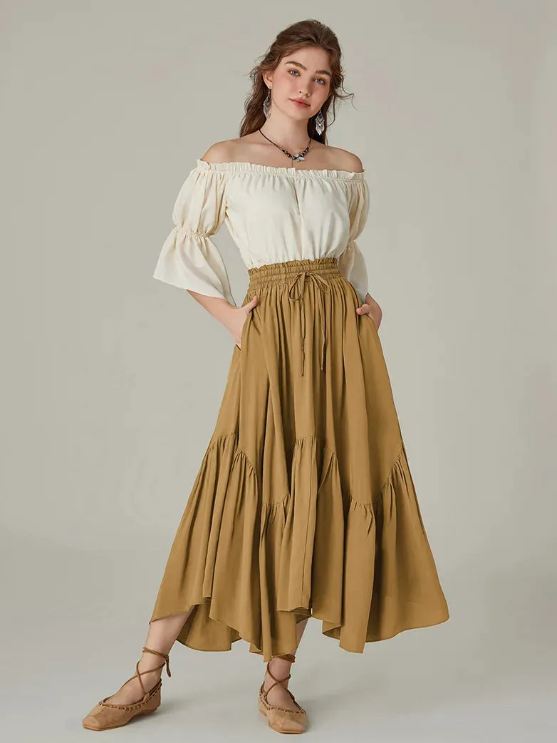 Renaissance Irregular Hem Flared Swing Pocket Skirt