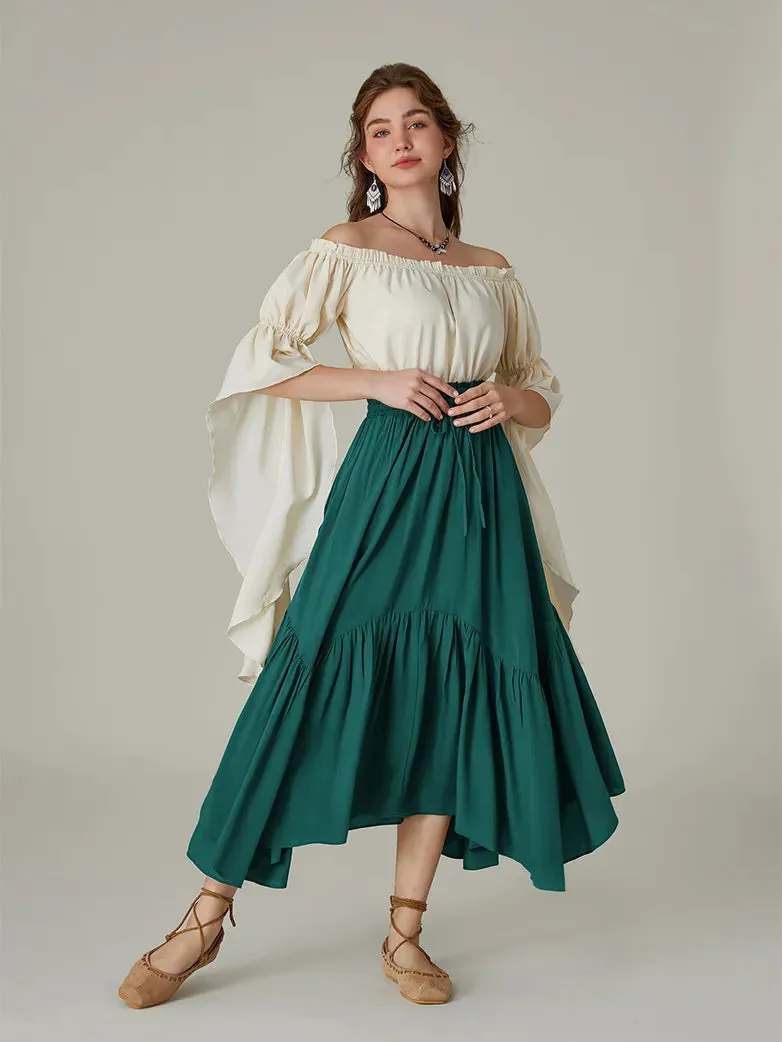 Renaissance Irregular Hem Flared Swing Pocket Skirt