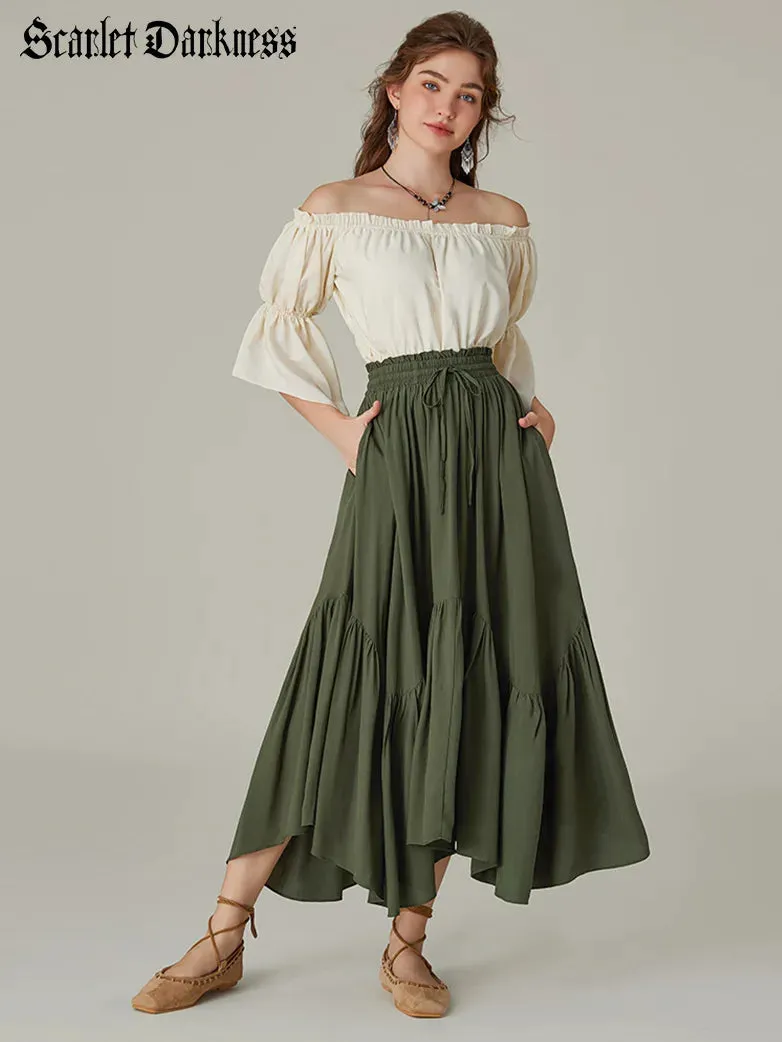 Renaissance Irregular Hem Flared Swing Pocket Skirt
