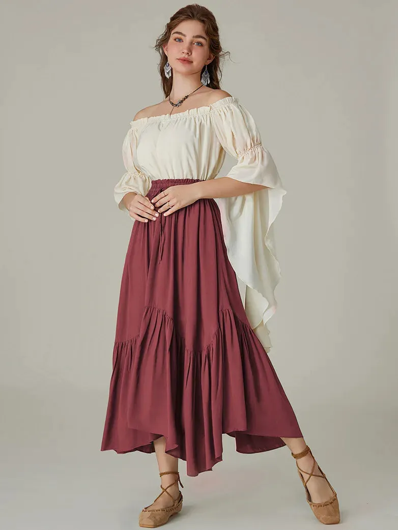 Renaissance Irregular Hem Flared Swing Pocket Skirt