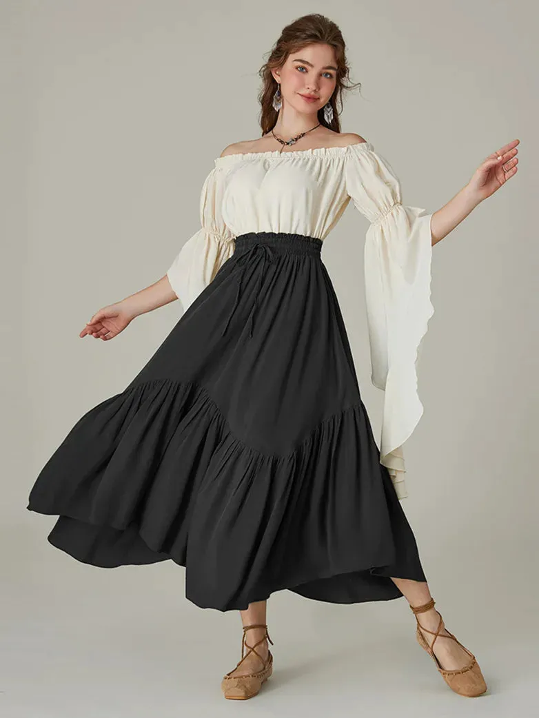 Renaissance Irregular Hem Flared Swing Pocket Skirt