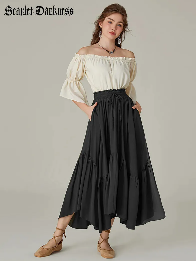 Renaissance Irregular Hem Flared Swing Pocket Skirt
