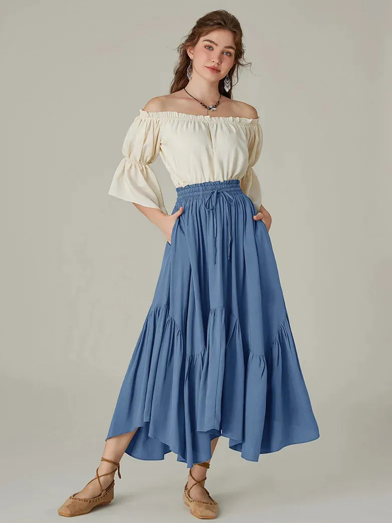 Renaissance Irregular Hem Flared Swing Pocket Skirt
