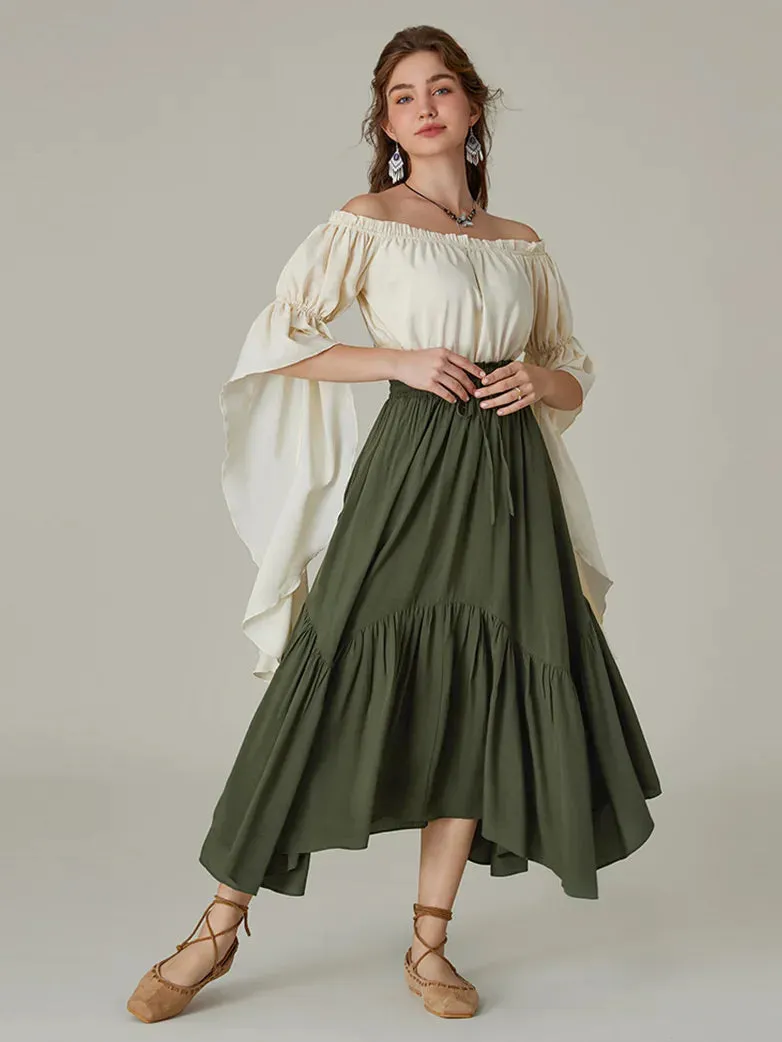 Renaissance Irregular Hem Flared Swing Pocket Skirt