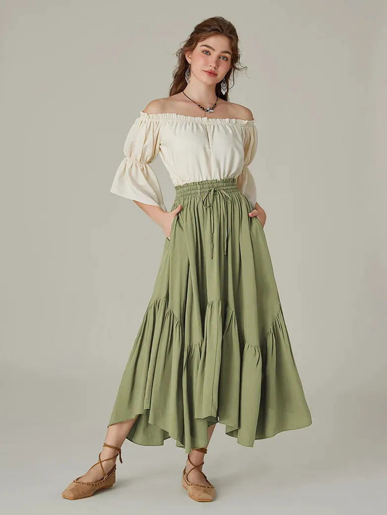 Renaissance Irregular Hem Flared Swing Pocket Skirt