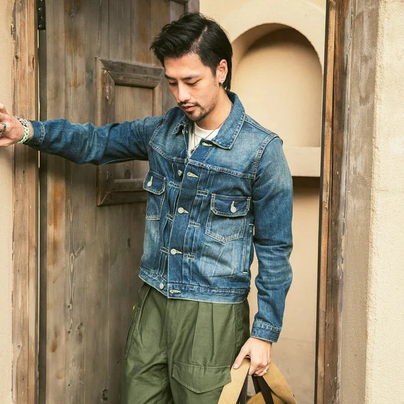 Reproduction Vv 101 Denim Jacket - Damaged Selvedge Jean - Washed Blue