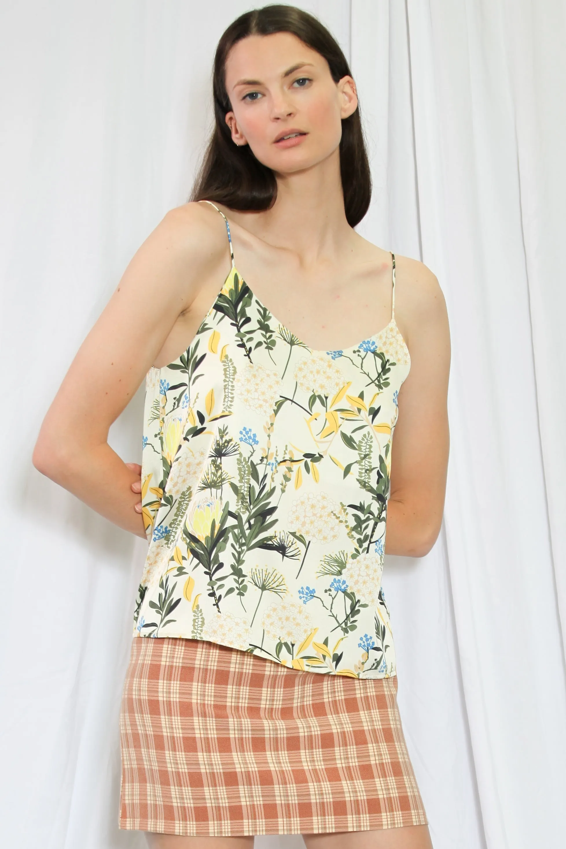 Silk Printed Beige Floral Camisole Top