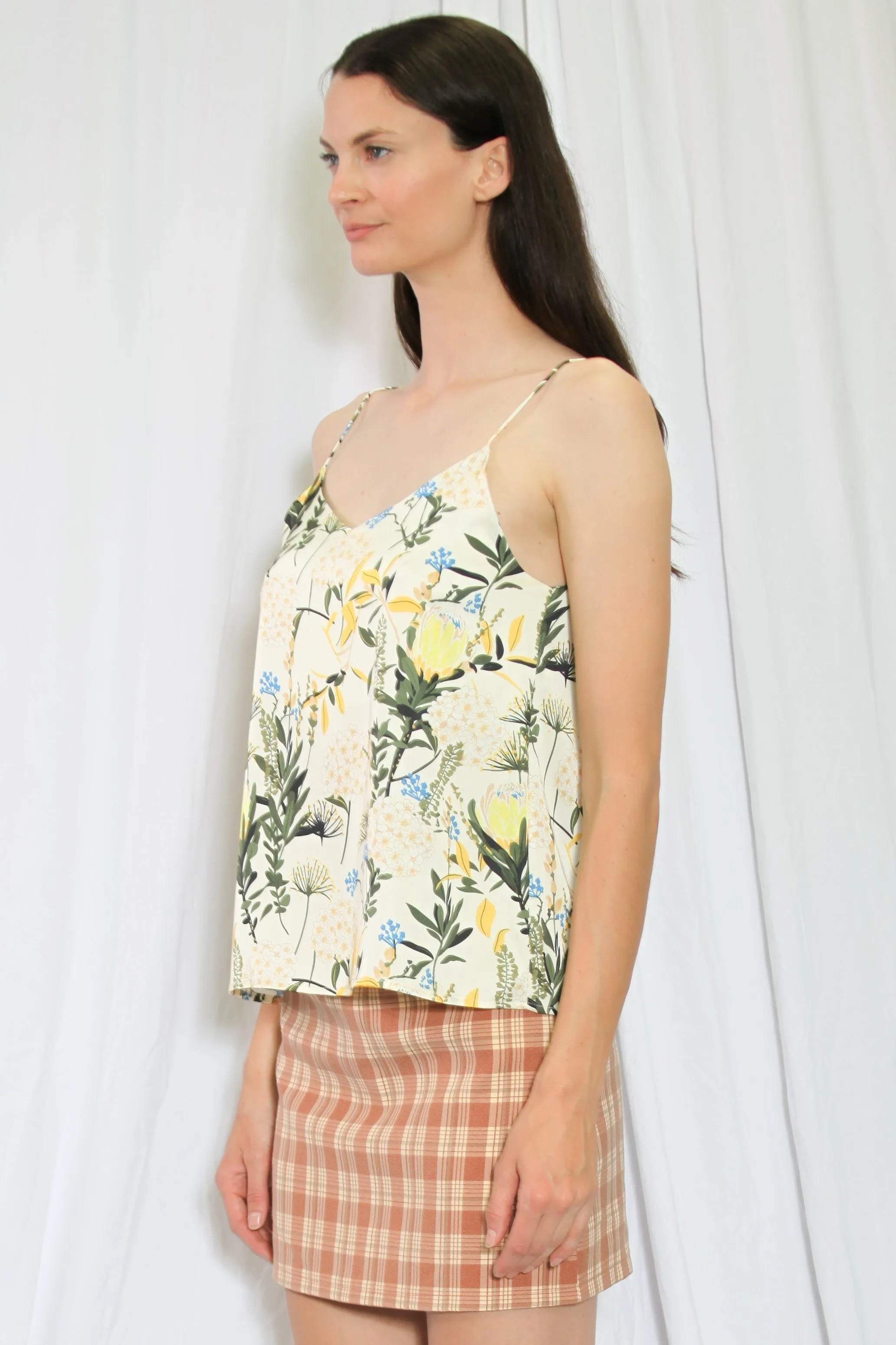 Silk Printed Beige Floral Camisole Top