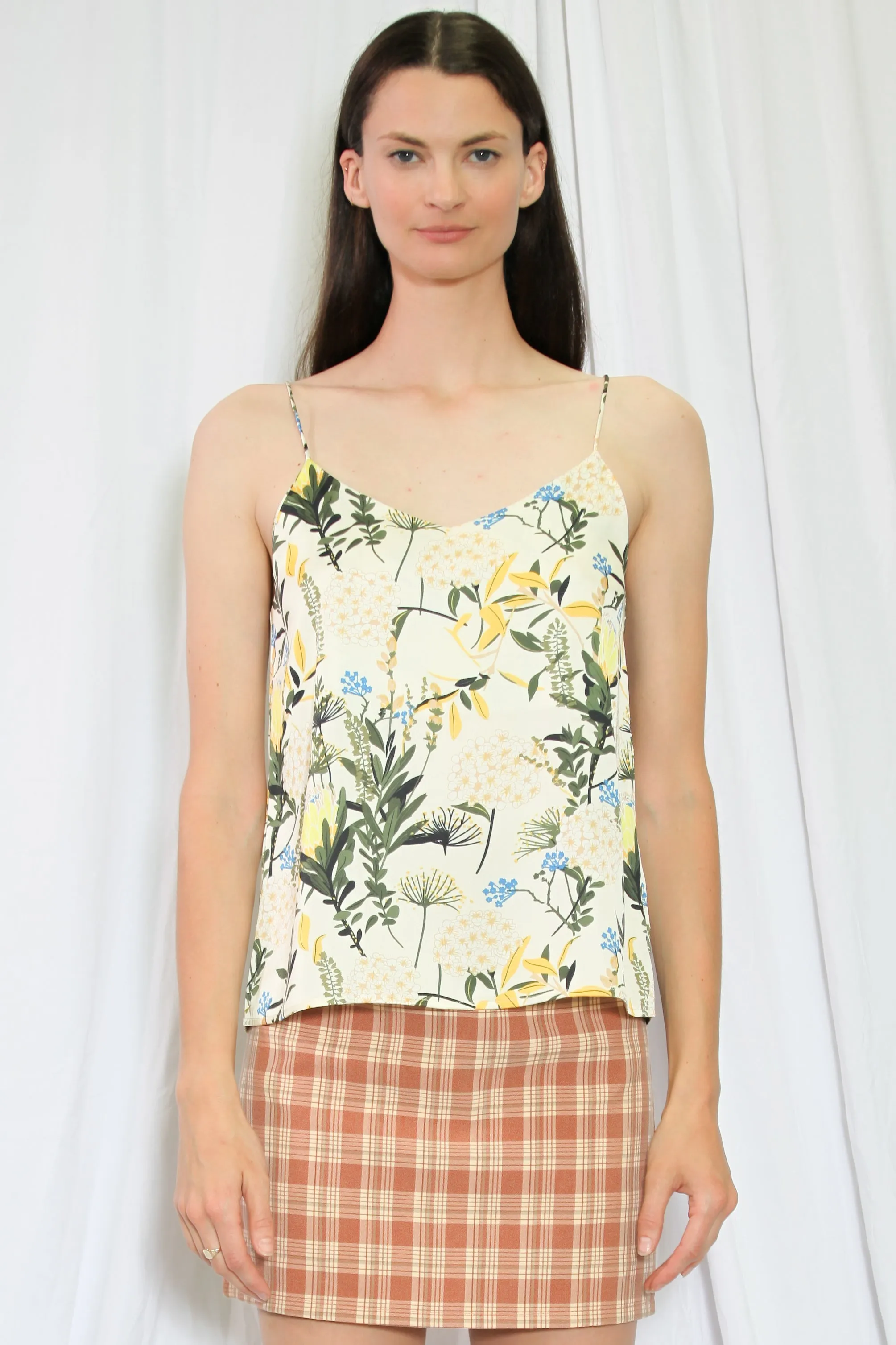Silk Printed Beige Floral Camisole Top