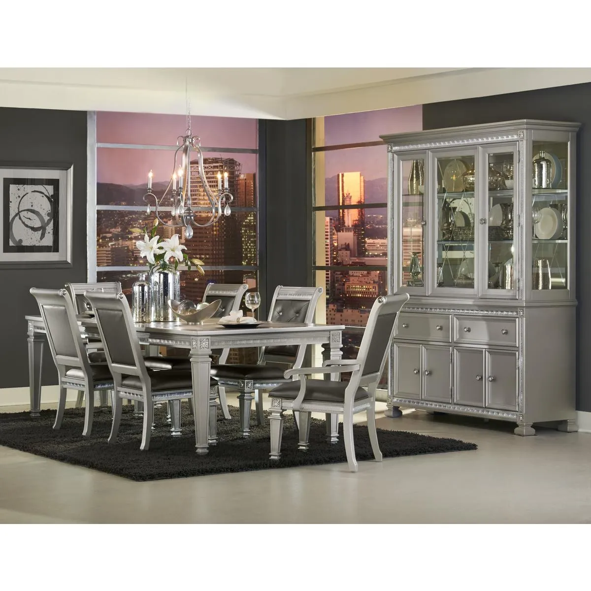Silver Extendable Dining Table with Acrylic Inset - Seats 8