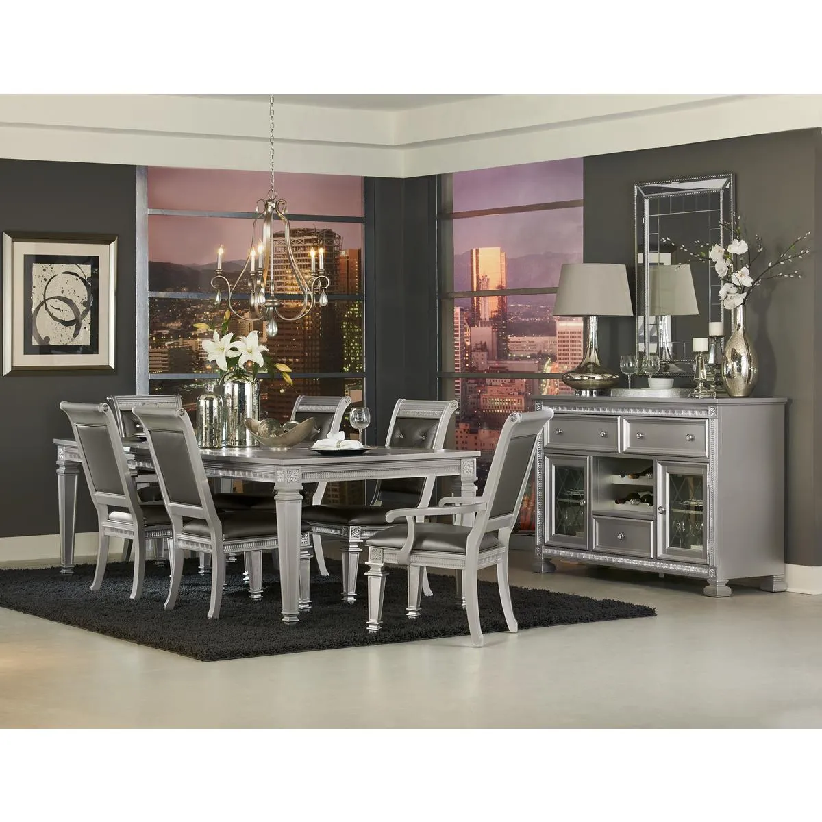 Silver Extendable Dining Table with Acrylic Inset - Seats 8