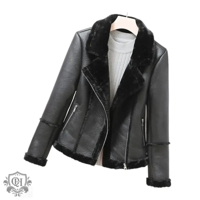 Stylish Faux Leather Zipper Jacket