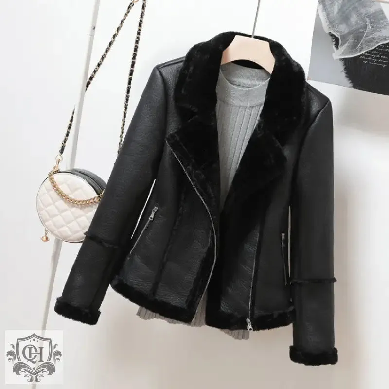 Stylish Faux Leather Zipper Jacket
