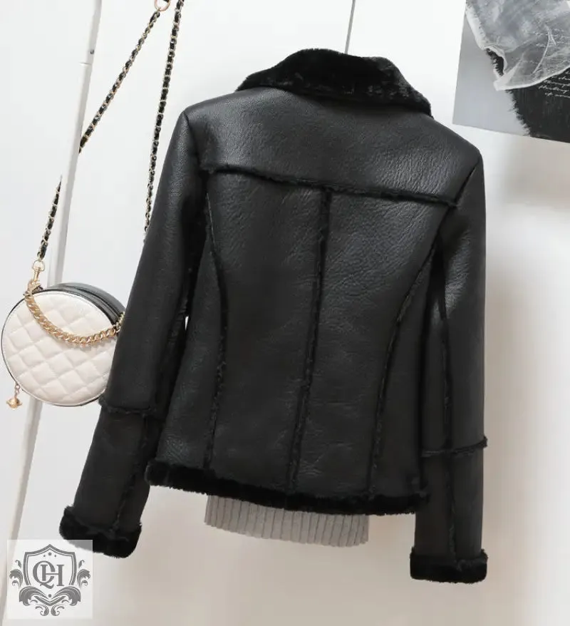 Stylish Faux Leather Zipper Jacket