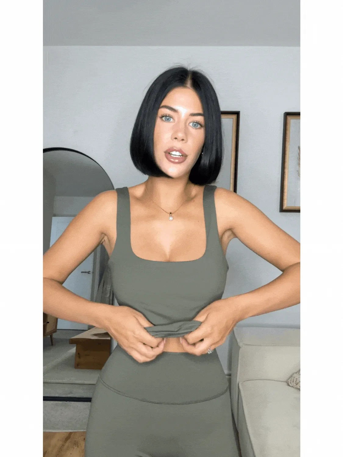 The 'Mould' built in bra support scoop vest in khaki