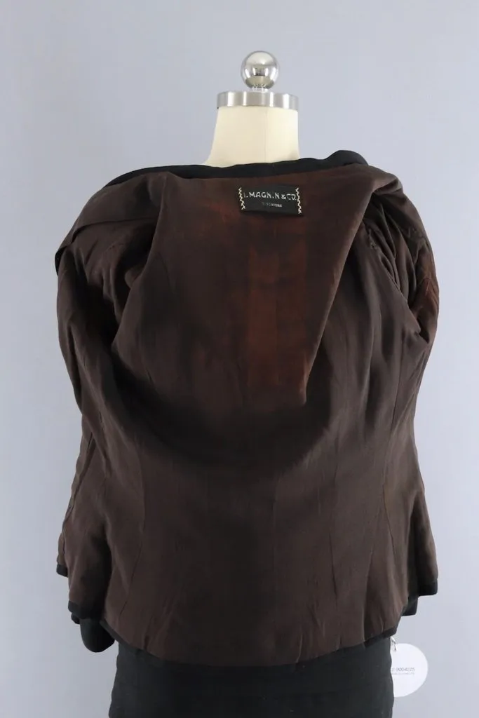 Vintage 1940s Hattie Carnegie Black Dress with Fur Trim and Jacket