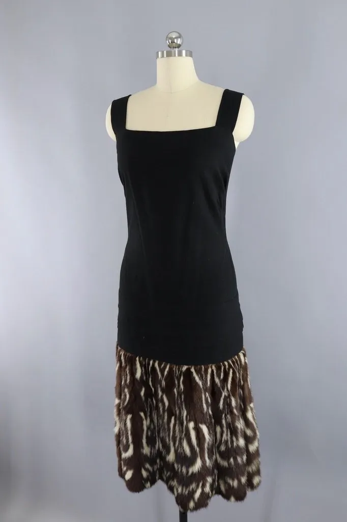 Vintage 1940s Hattie Carnegie Black Dress with Fur Trim and Jacket