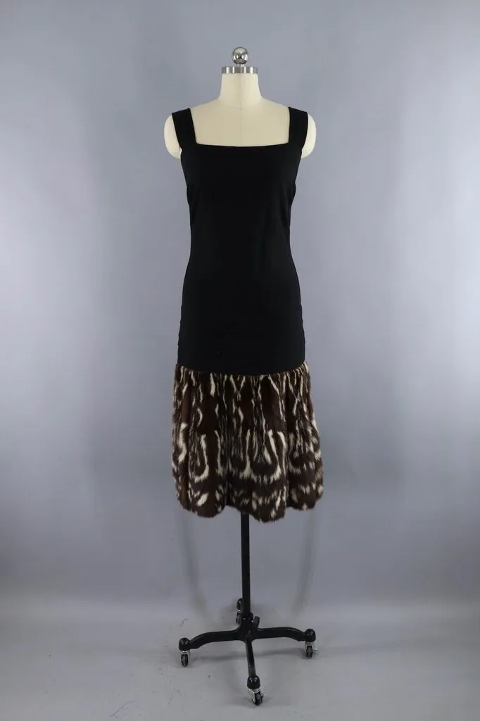 Vintage 1940s Hattie Carnegie Black Dress with Fur Trim and Jacket