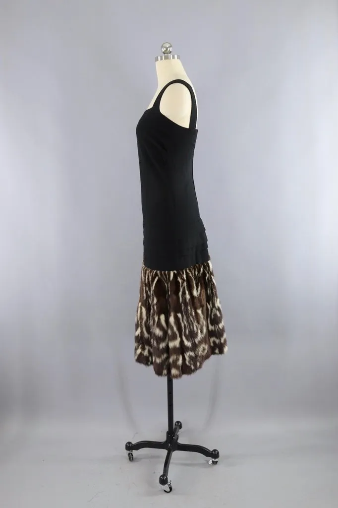 Vintage 1940s Hattie Carnegie Black Dress with Fur Trim and Jacket